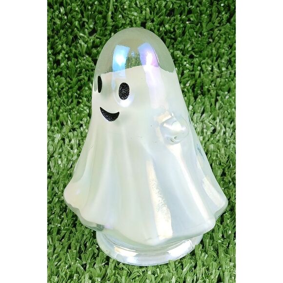 Ghost Halloween Glass Iridescent Decor Shiny White Happy Face Ghoul Small Spirit - Picture 5 of 16